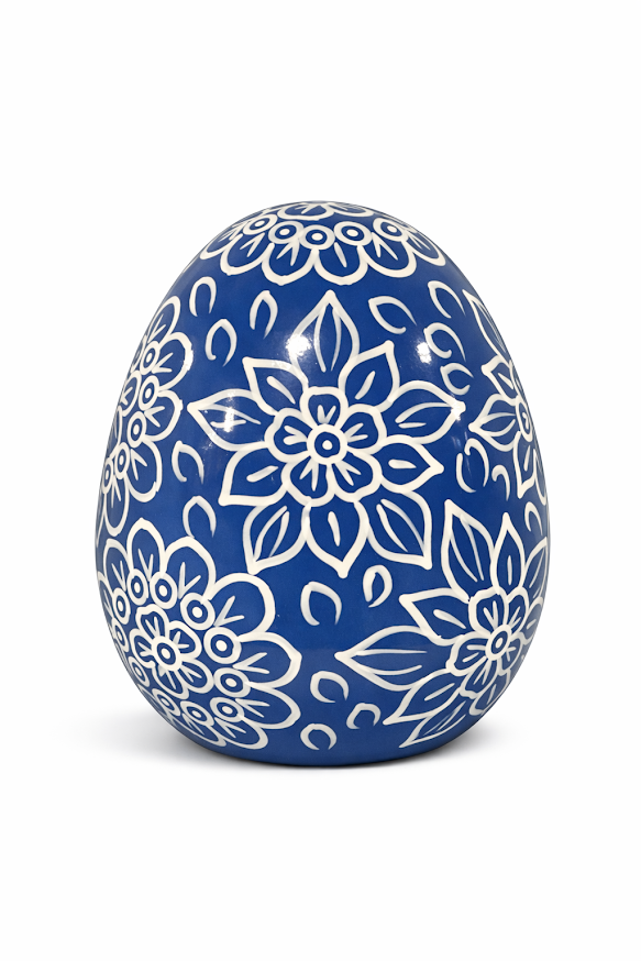 Navy & White Floral Egg