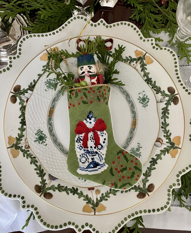 The Holiday Ginger Jar Needlepoint Stocking (2 Sizes)