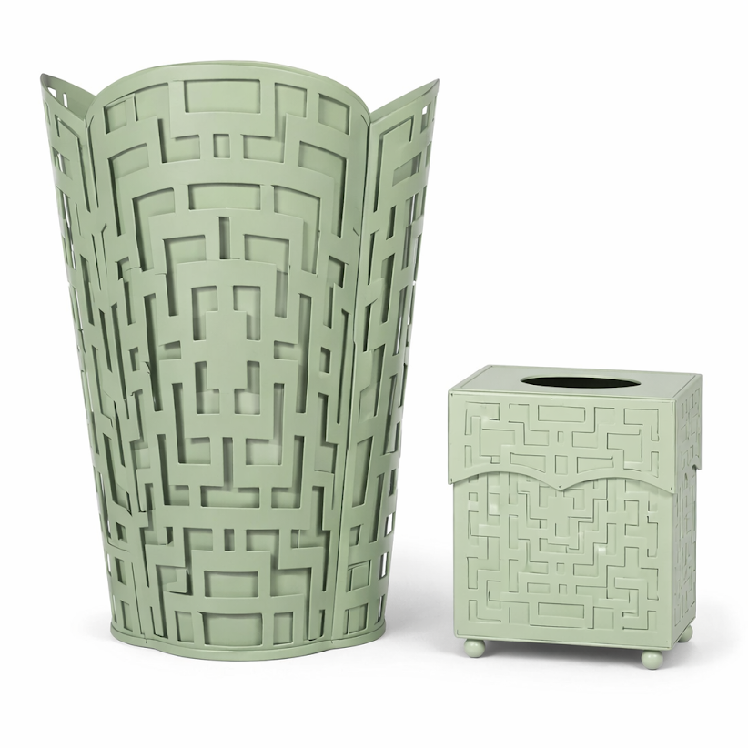 Dark Celadon Fretwork Wastepaper Basket & Tissue Holder (3 Options)