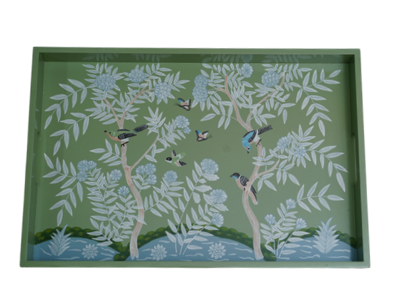 Green & MULTI COLOR CHINOISERIE WOOD BREAKFAST TRAY