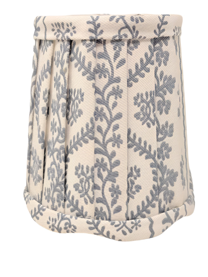 White & Slate Blue Trellis Pleated Scalloped Sconce Shade