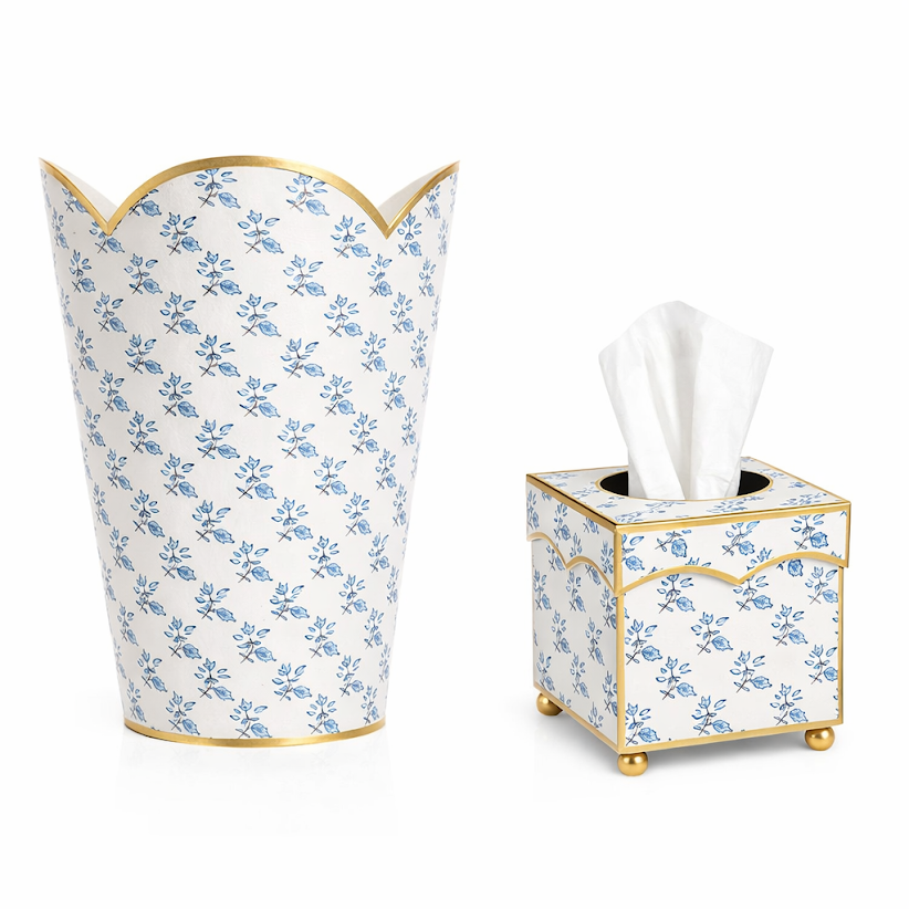 Blue Blossom Wastepaper Basket & Tissue (3 Options)