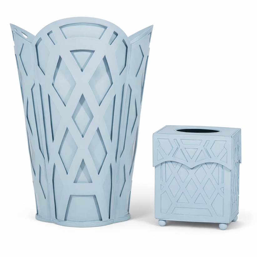 Slate Blue Chippendale Wastepaper Basket & Tissue (3 Options)