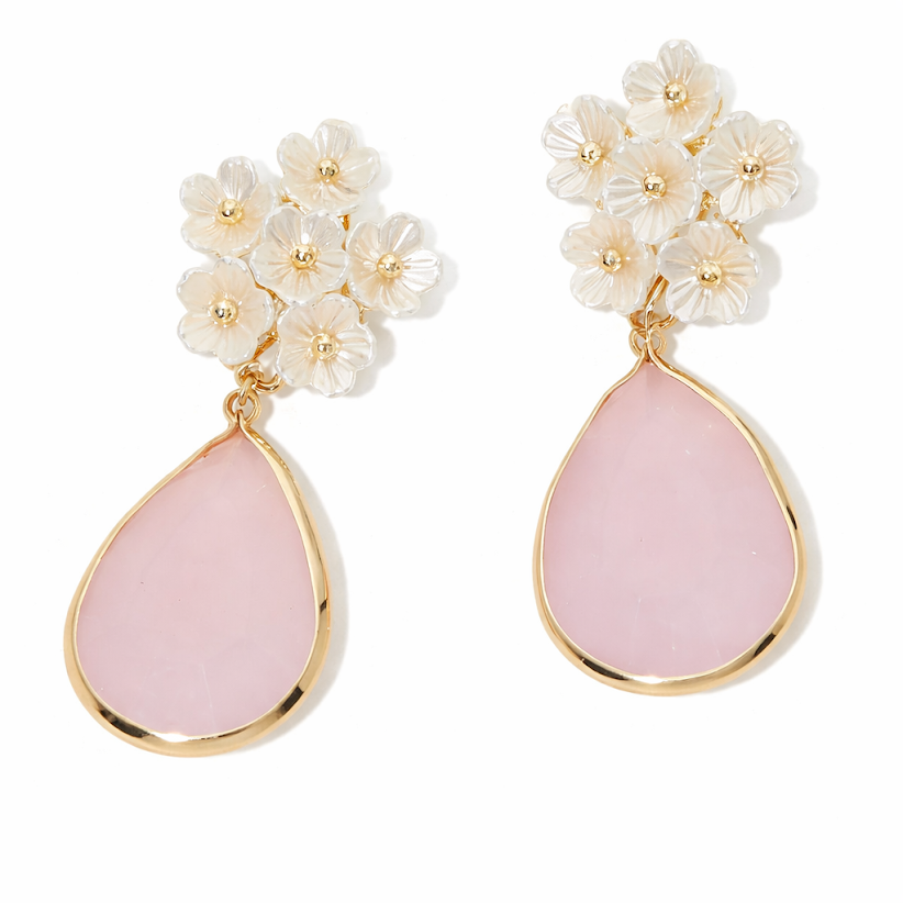Pearl & Pink Stone Teardrop Earrings