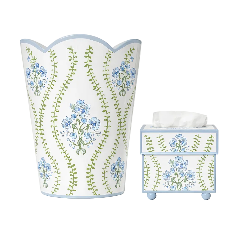Blue Hampton Garden Round Wastepaper Basket & Tissue (3 Options)