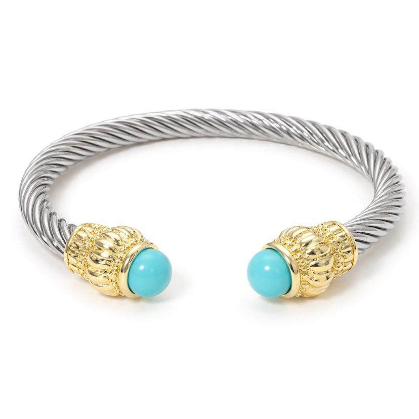 Turquoise Cabochon Cable Cuff Bracelet