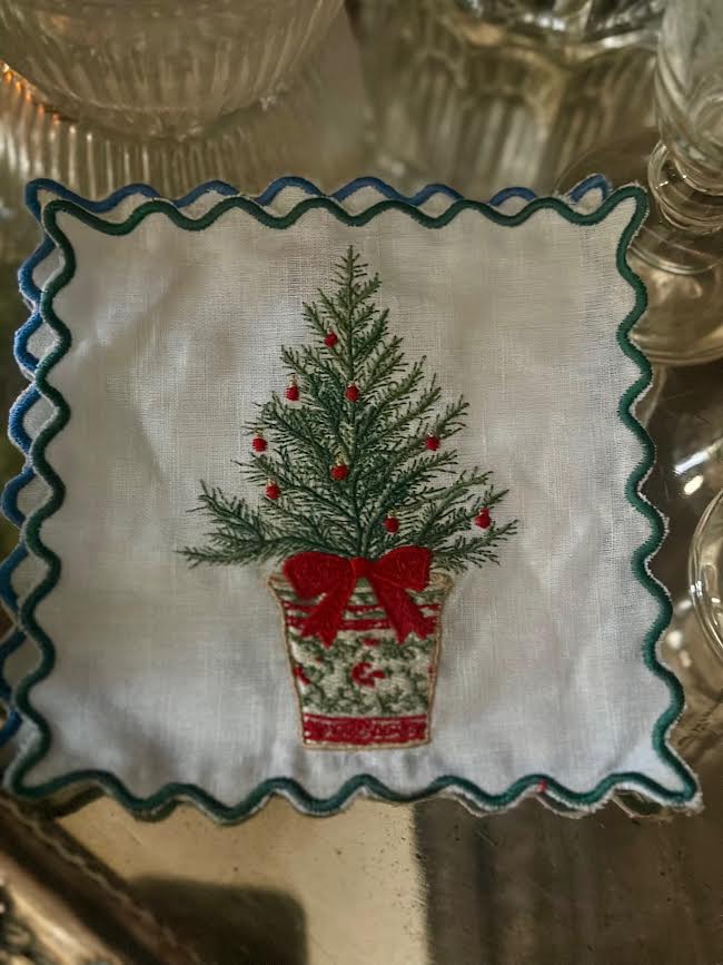 Red Christmas Tree Cocktail Napkin