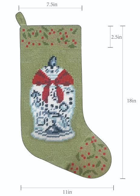 The Holiday Ginger Jar Needlepoint Stocking (2 Sizes)