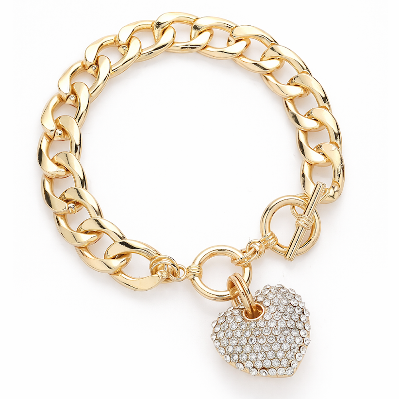 Pavé CZ Heart Toggle Bracelet