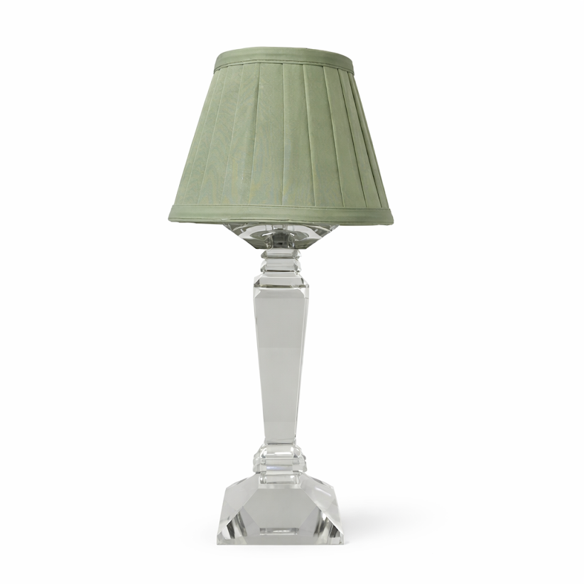 Square Crystal Rechargeable Lamp with Sage Green Shade