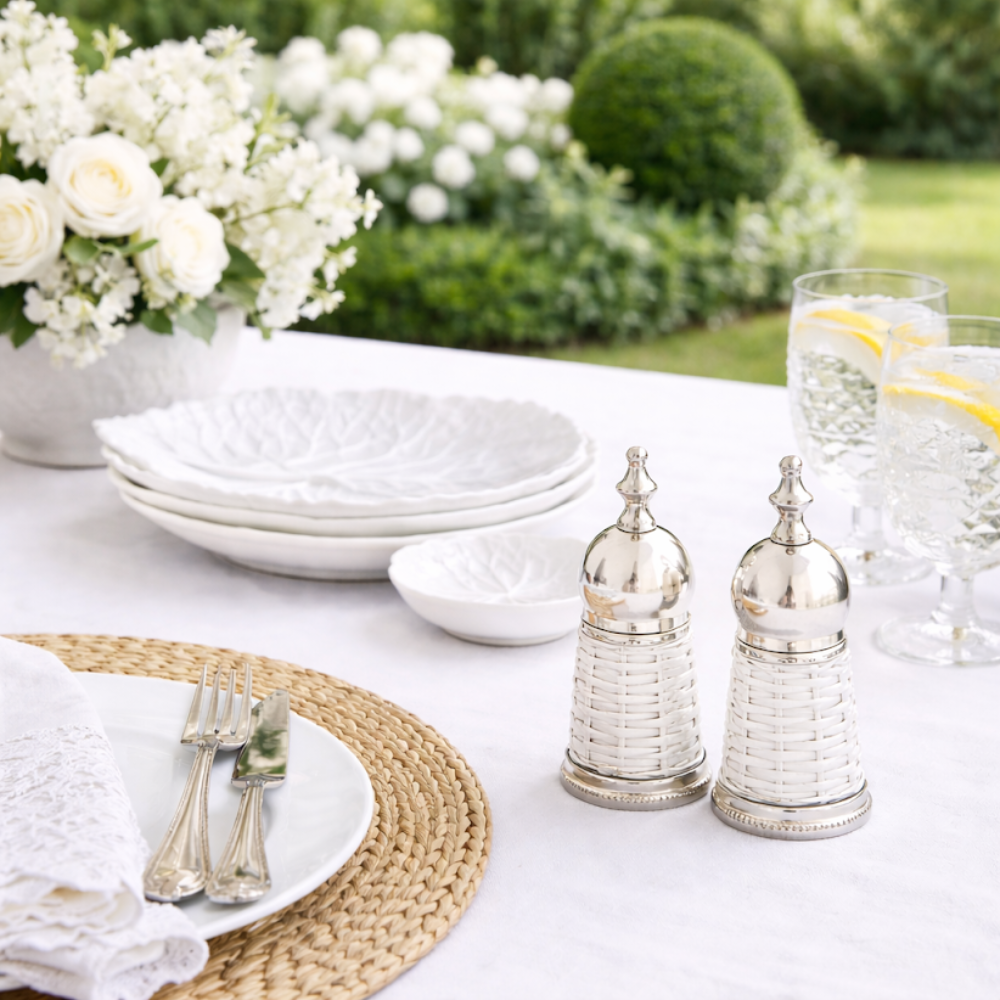White Wicker Salt and Pepper Shaker