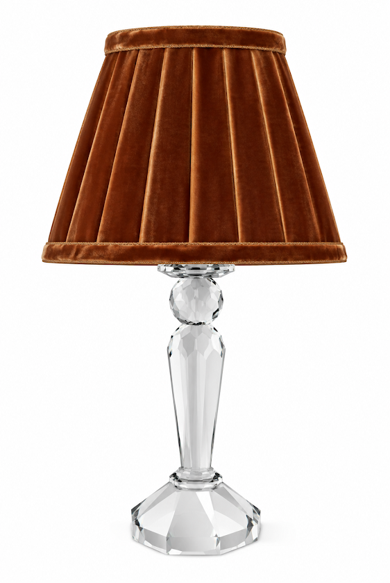 Round Crystal Rechargeable Lamp with Burnt Orange Velvet Shade