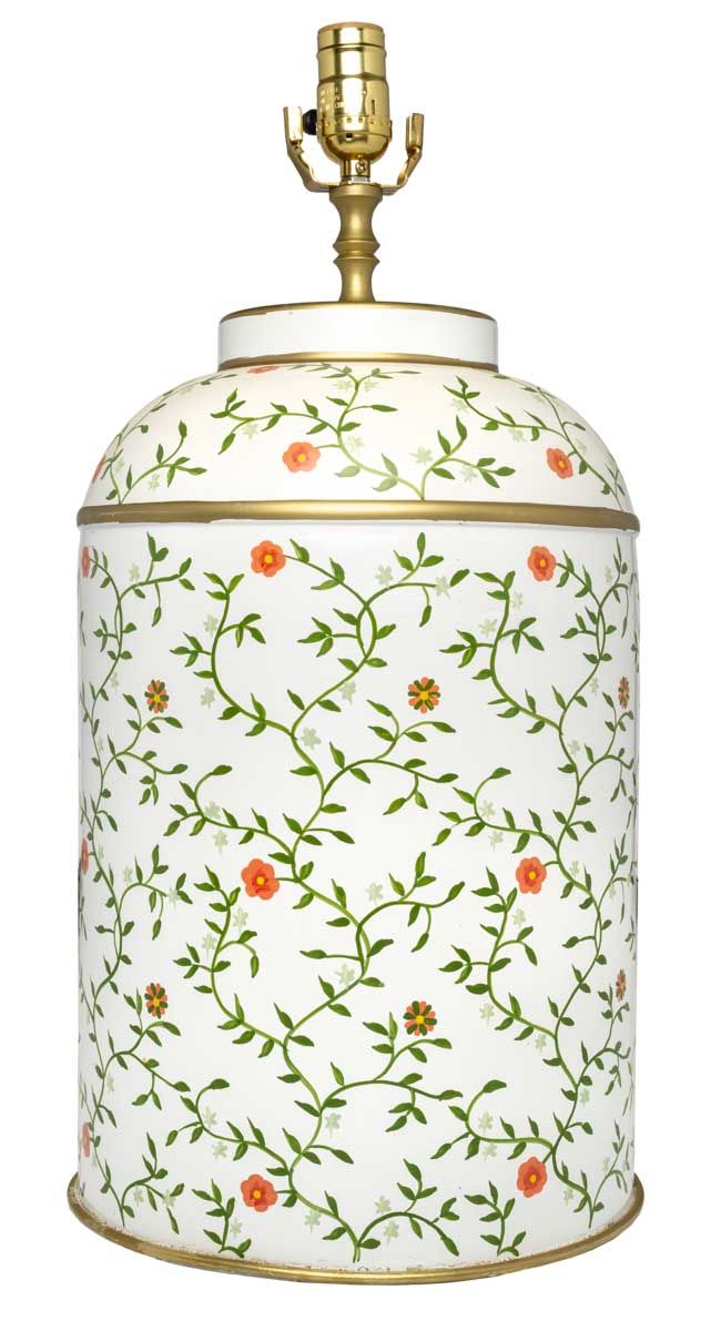 Green & Orange Floral Trellis Tea Caddy Lamp