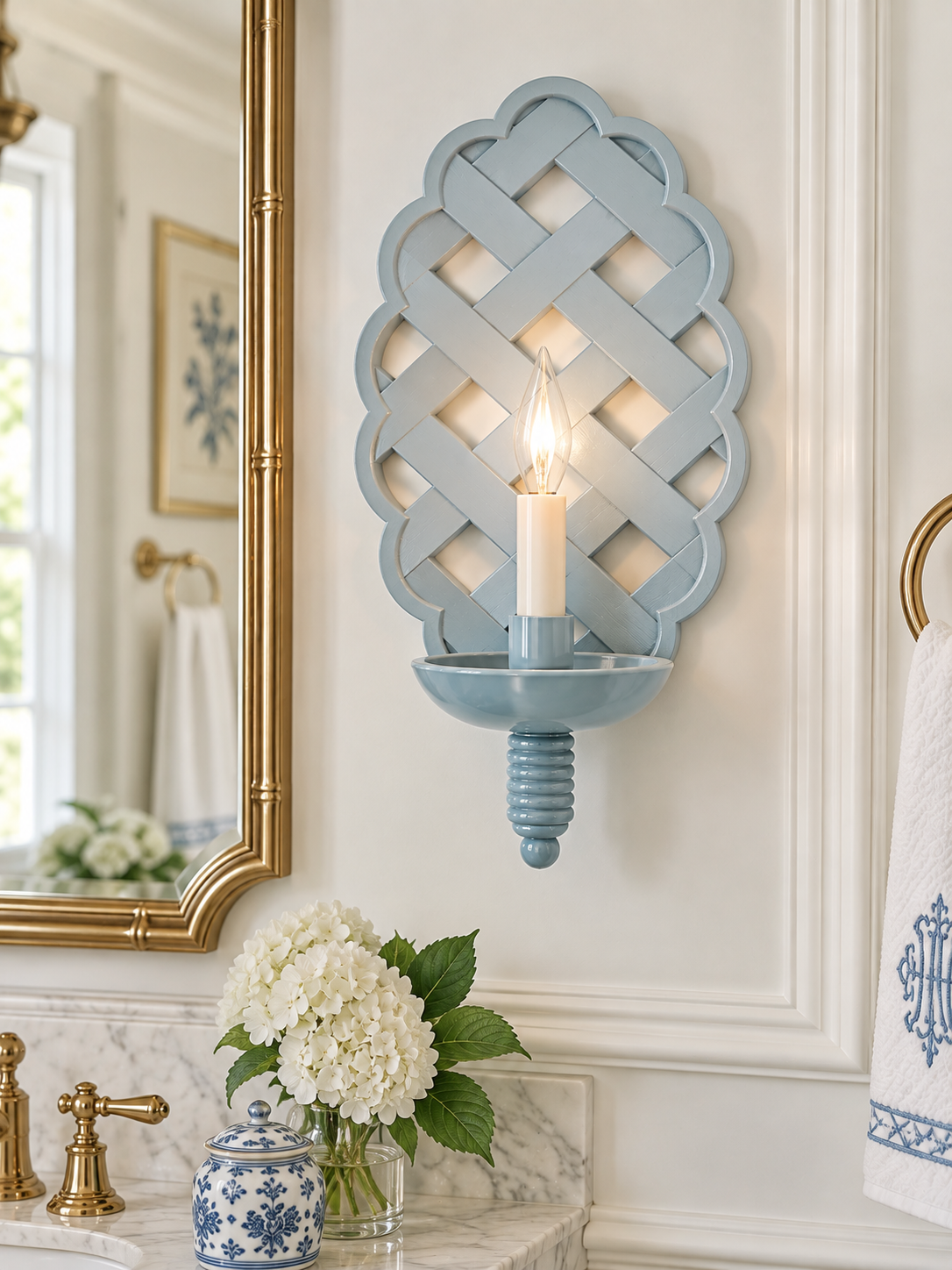 Blue Lattice Sconce