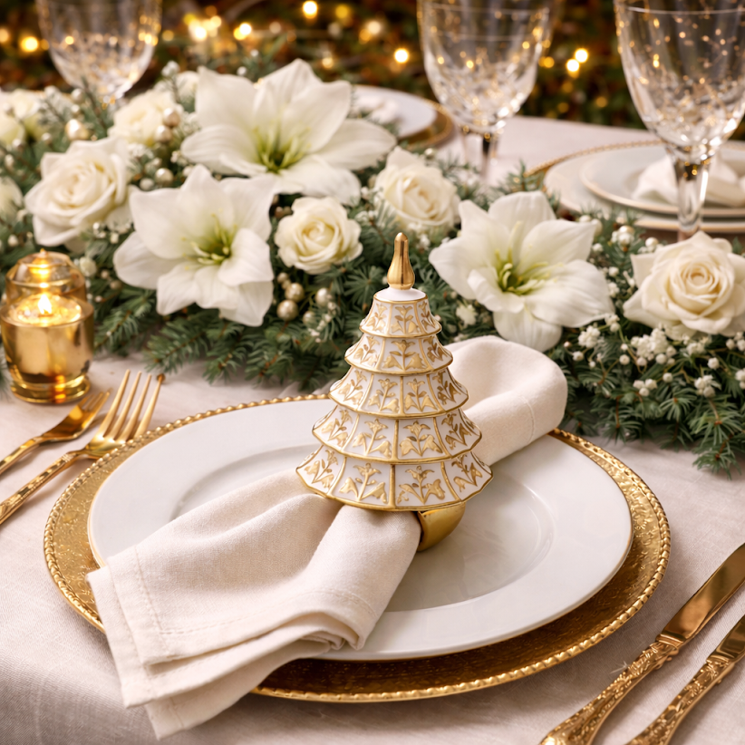 Chinoiserie Pagoda Tree Set of 4 Napkin Ring (4 Colors)
