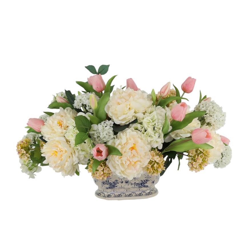 Ceramic Pot Floral Arrangement: Hydrangea, Peony & Viburnum