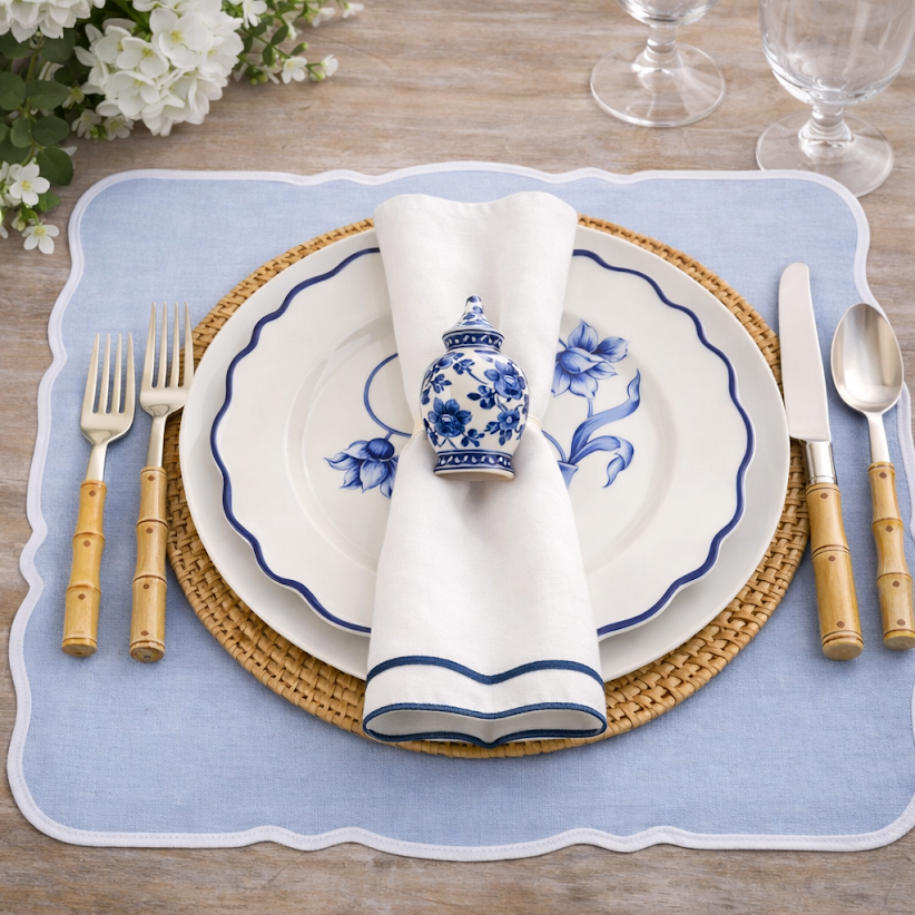 Blue & White Floral Ginger Jar Set of 4 Napkin Ring