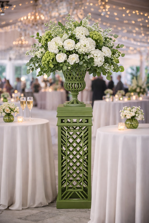 Lawn Green Cast Aluminum Fretwork Urn and Pedestal (3 Options)