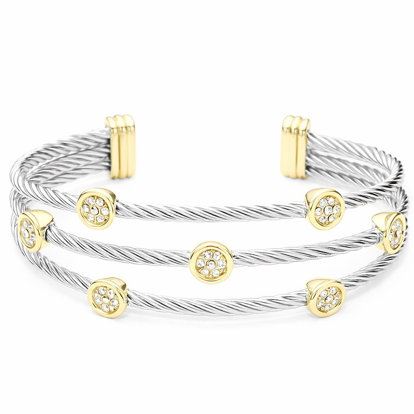 Split Cuff Bracelet – Two-Tone 14K Gold Plated with CZ