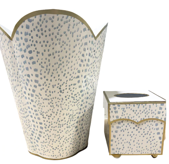 Pale Blue Polka Dot Wastepaper Basket & Tissue Holder