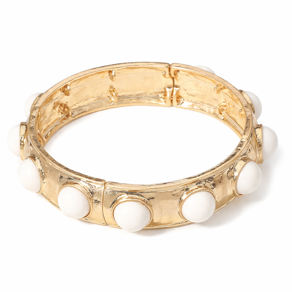 Hammered Gold Stretch Bracelet with White Stones