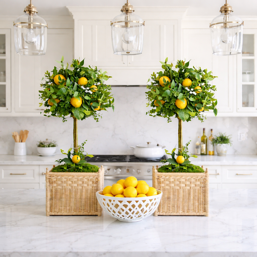 LEMON TOPIARY IN Medium WICKER SQUARE PLANTER