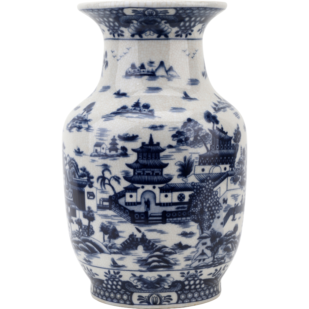 Village Scene Willow Vase