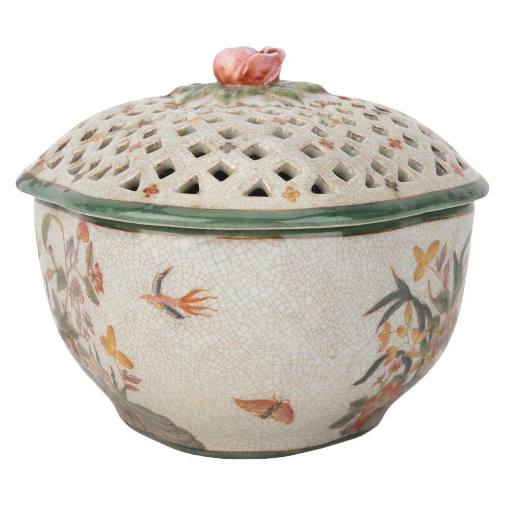 Floral Round Box with Pierced Lid