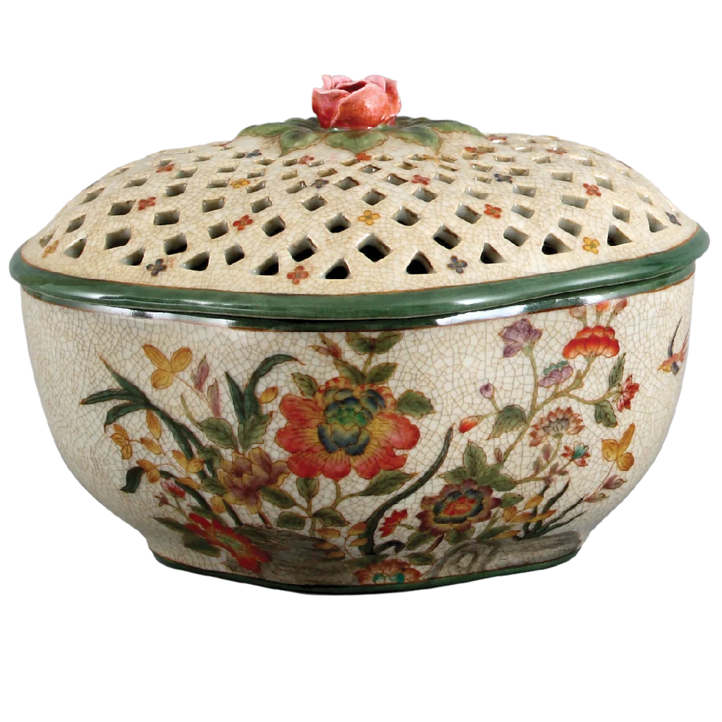Floral Round Box with Pierced Lid