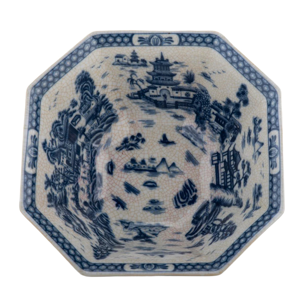 Village Scene Octagon Willow Bowl