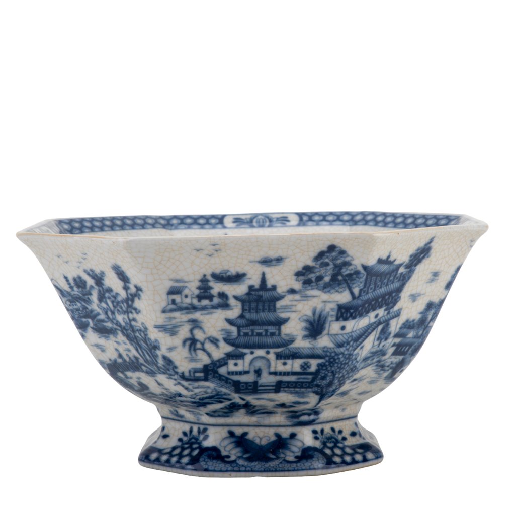 Village Scene Octagon Willow Bowl