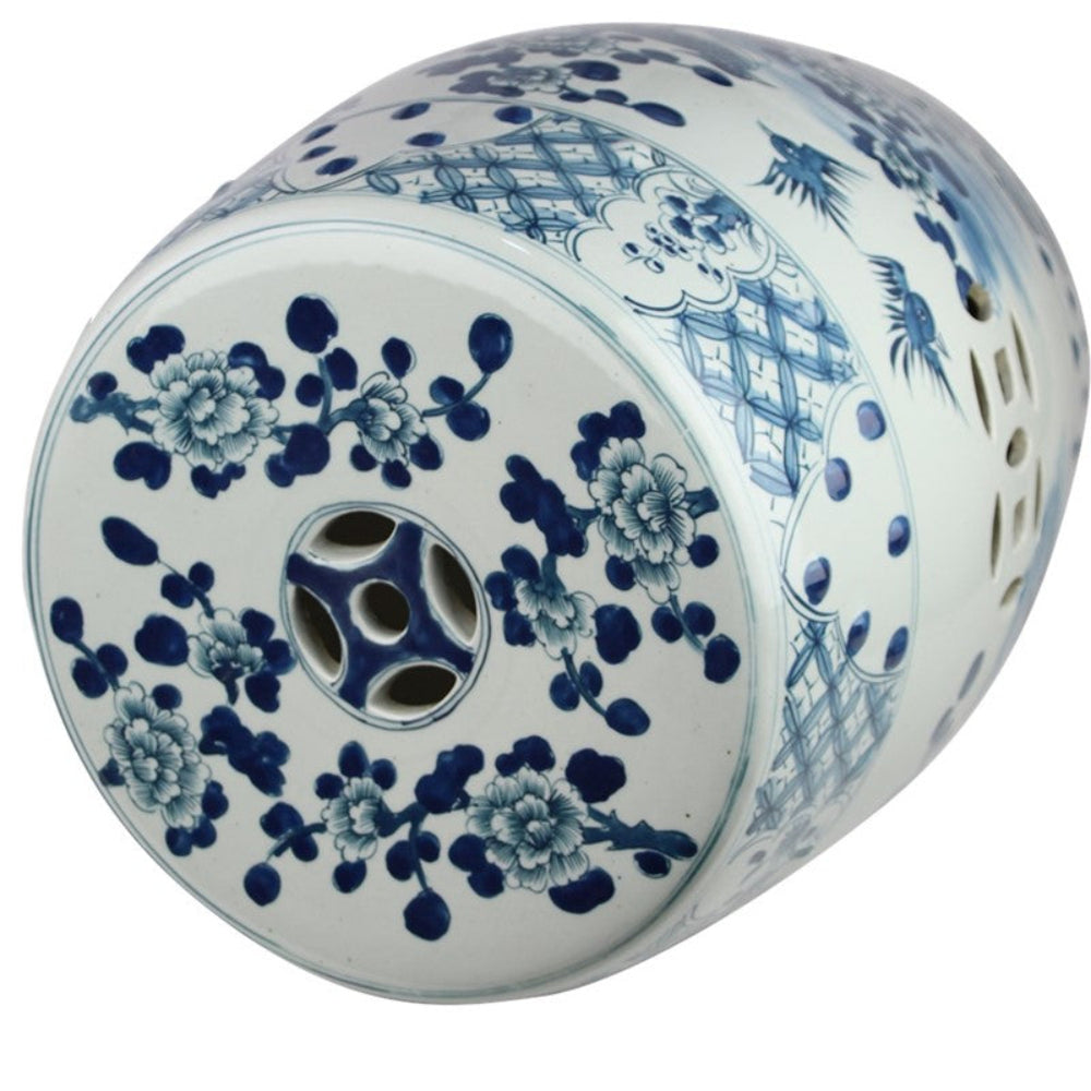 Bird and Floral Garden Seat with Raised Blue Dots