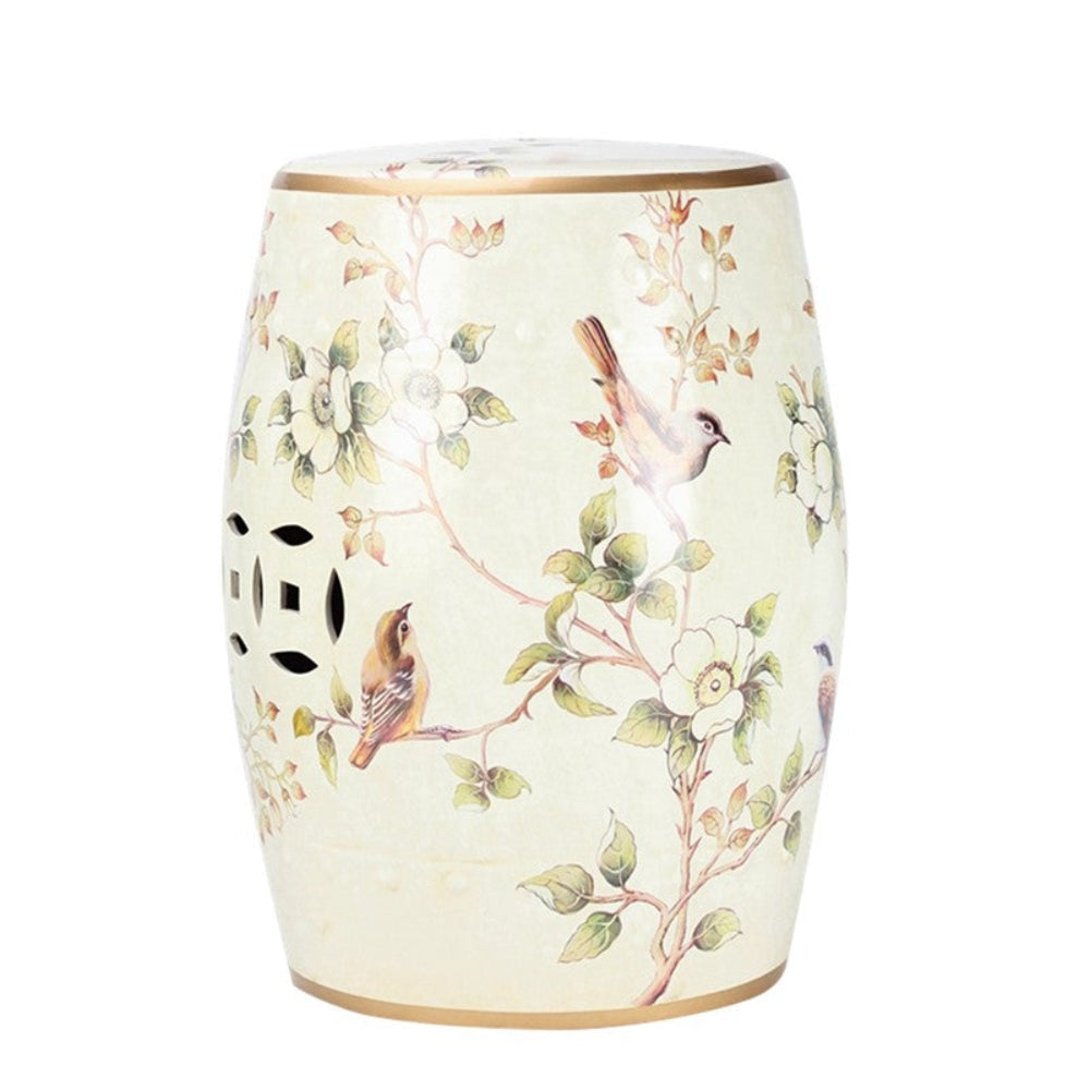 Ivory and Gold Chinoiserie Garden Seat