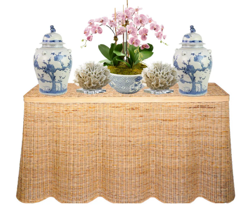 Extra Large Scalloped Wicker Console Table