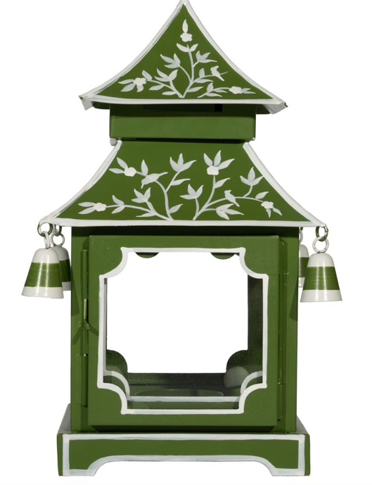 Moss Green & White Vine Pagoda Lantern