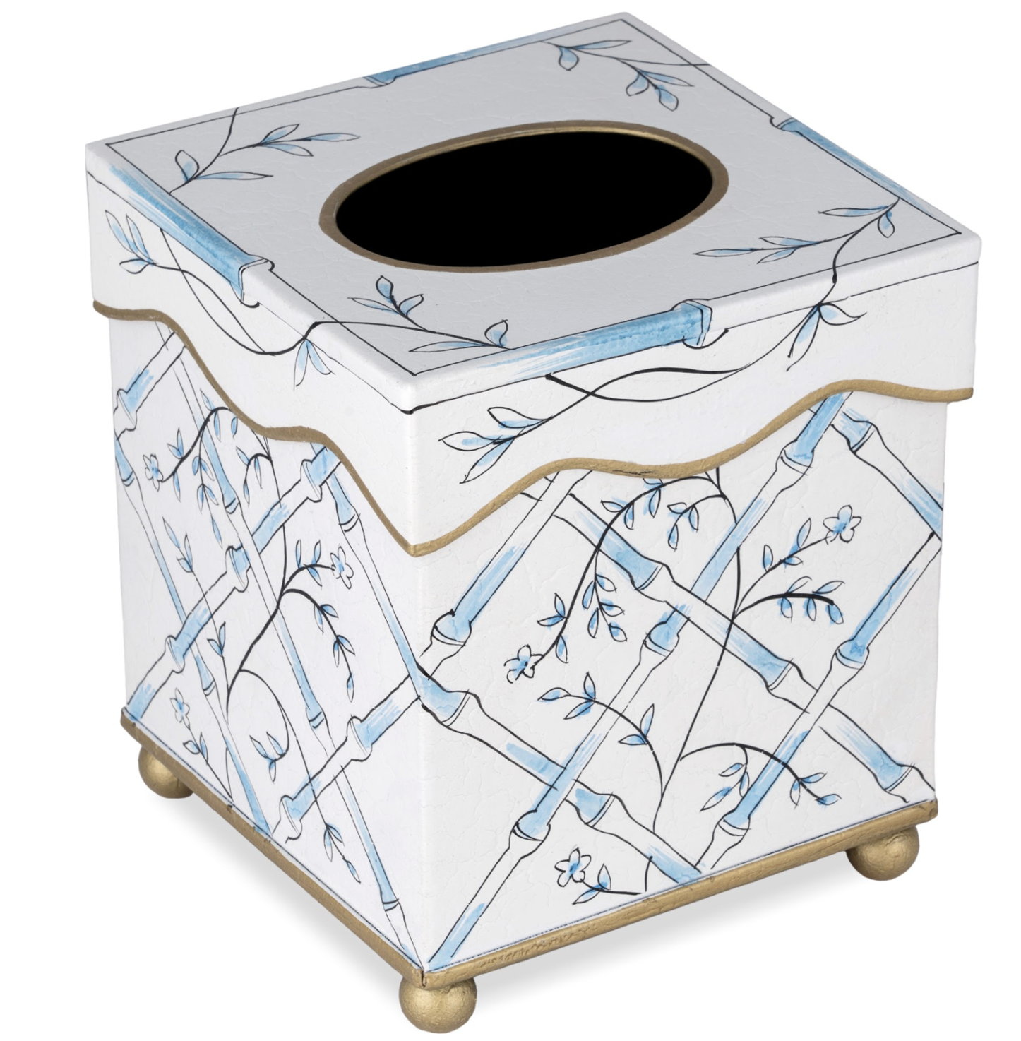 Blue Bamboo & Floral Tissue Holder & Wastepaper Basket