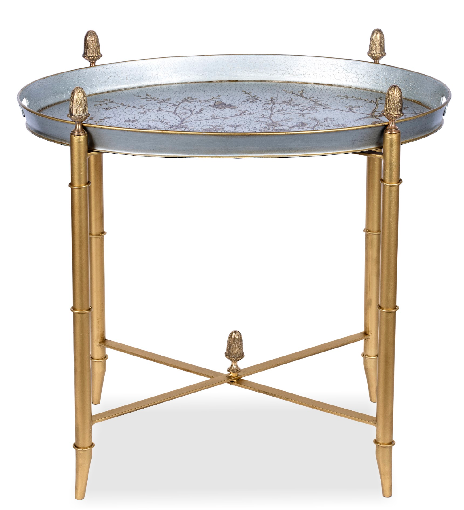 Rounde Wood Tray with Gold Oysters (One with Pearl) main image 0