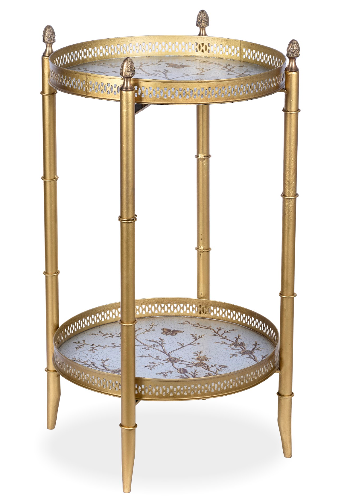 その他 Magical Furniture Brass side Shelf Pewter & GOLD ROUND TWO TIER SHELF TABLE