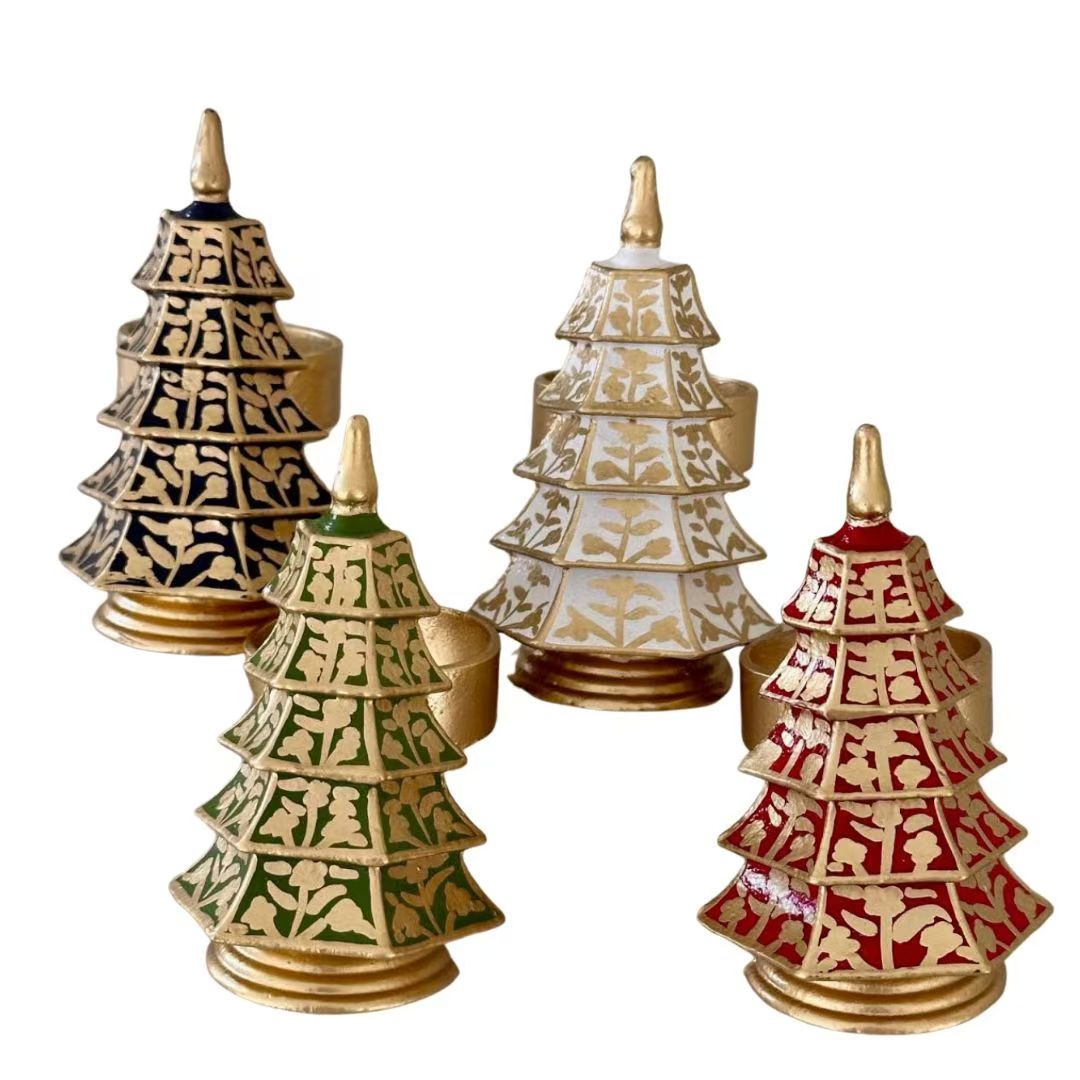 Chic Set of Chinoiserie Pagoda Tree Napkin Rings