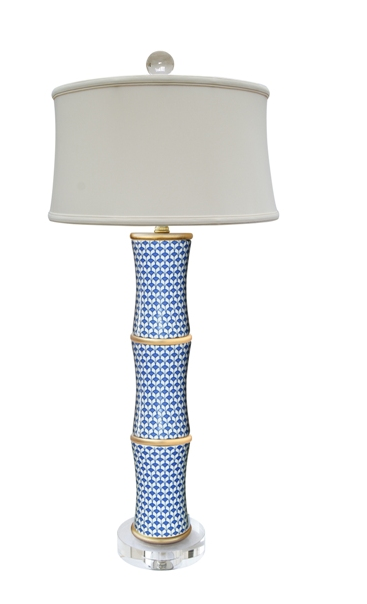 Blue & White Fish Scale Bamboo Lamp