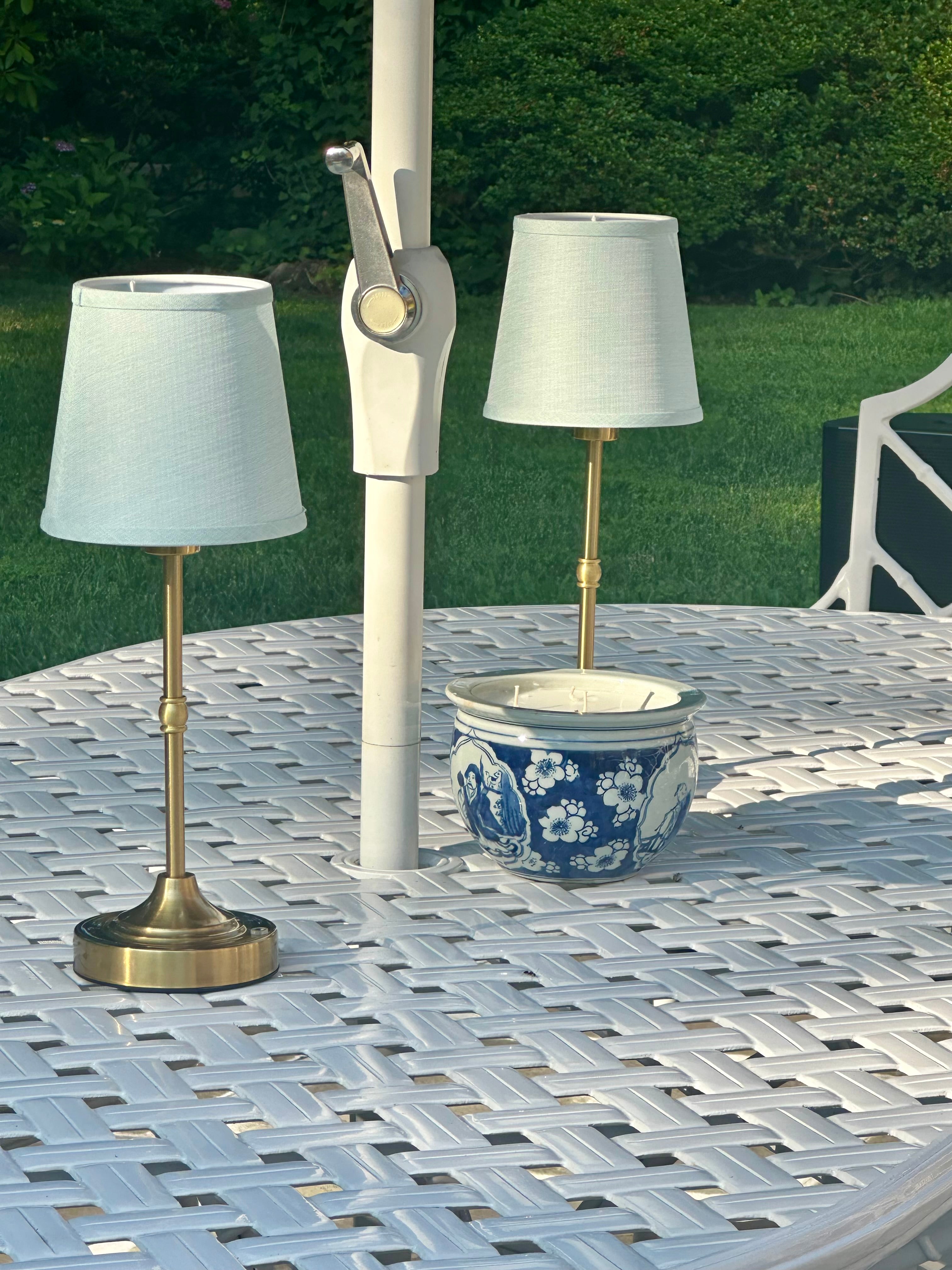 Antique Gold Rechargeable Lamp with Soft Blue Shade