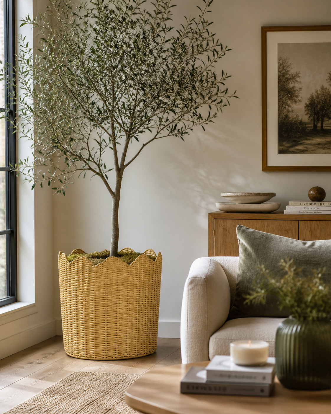 Scalloped Wicker Floor Planter