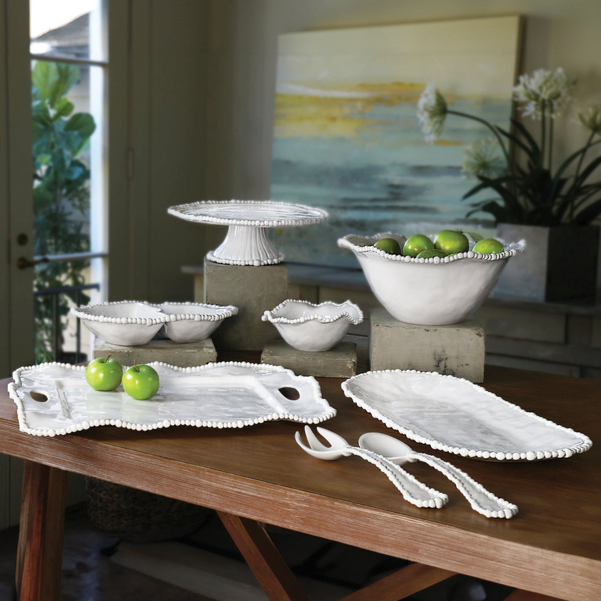 VIDA Alegria Rectangular Tray with Handles (White)