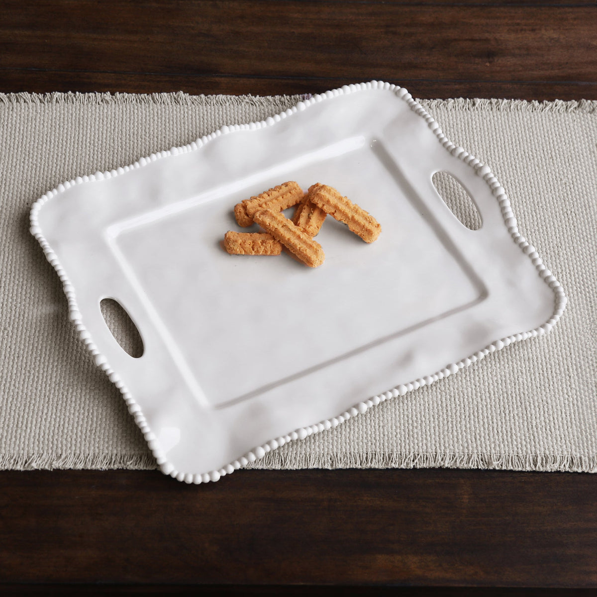 VIDA Alegria Rectangular Tray with Handles (White)