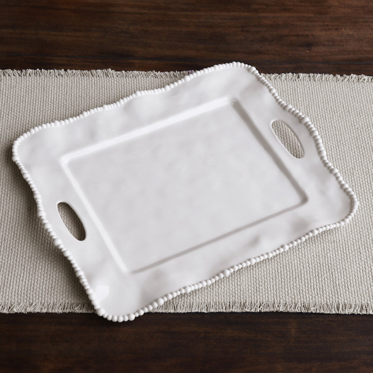 VIDA Alegria Rectangular Tray with Handles (White)