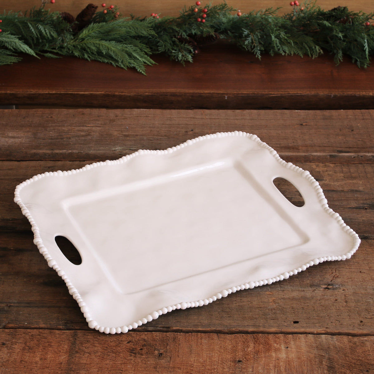 VIDA Alegria Rectangular Tray with Handles (White)