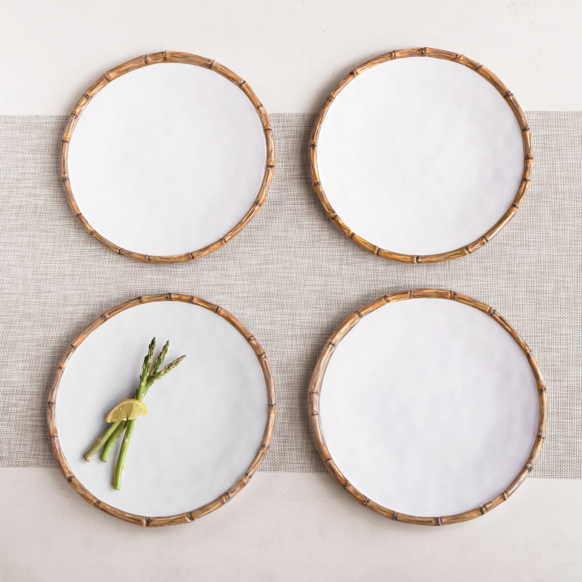 VIDA Bamboo Dinner Plate Set of 4 (White and Natural)