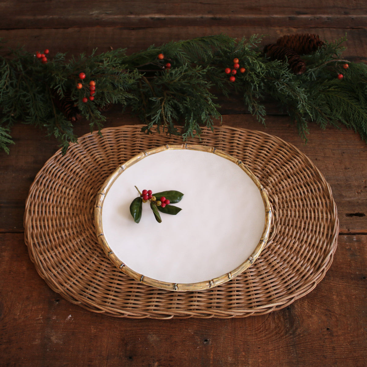 VIDA Bamboo Dinner Plate Set of 4 (White and Natural)