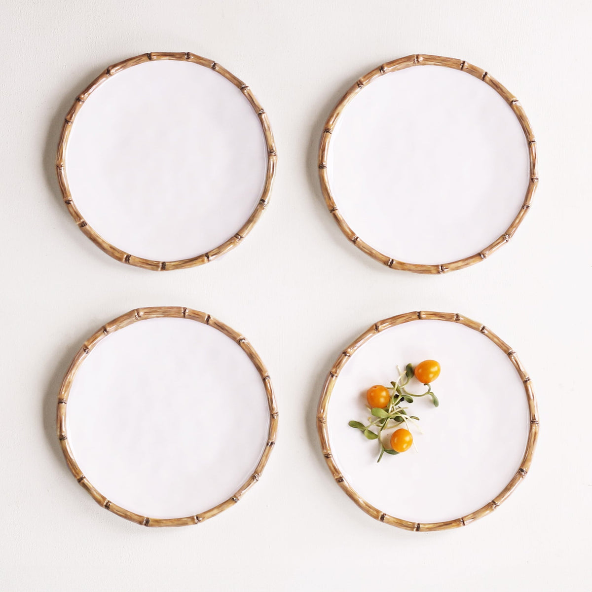 VIDA Bamboo Salad Plate Set of 4 (White and Natural)