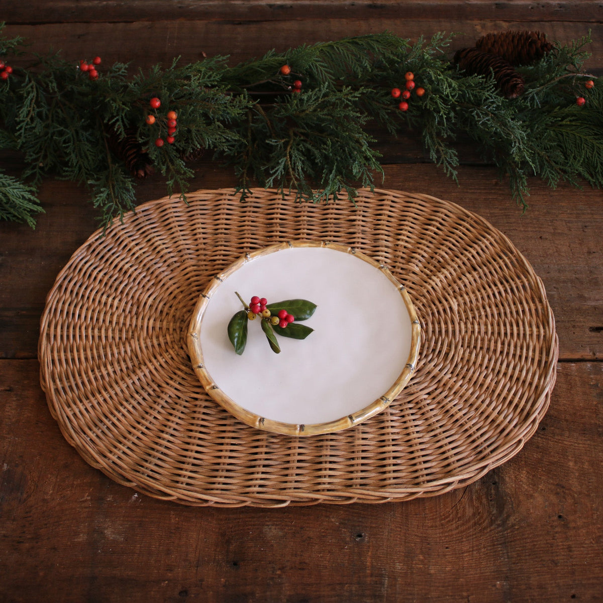 VIDA Bamboo Salad Plate Set of 4 (White and Natural)